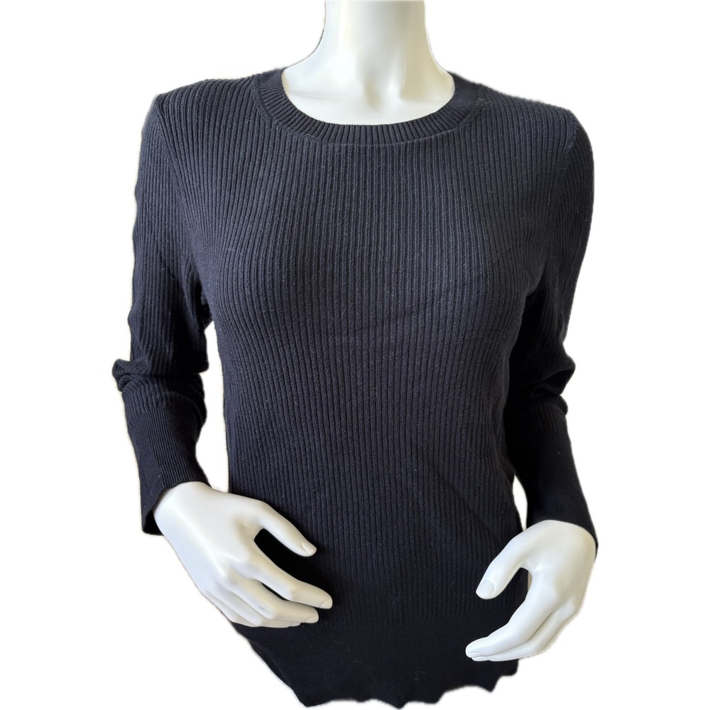 Talbots Womens Ribbed Knit Top Sweater Long‎ Sleeve Crew Neck Casual Black L